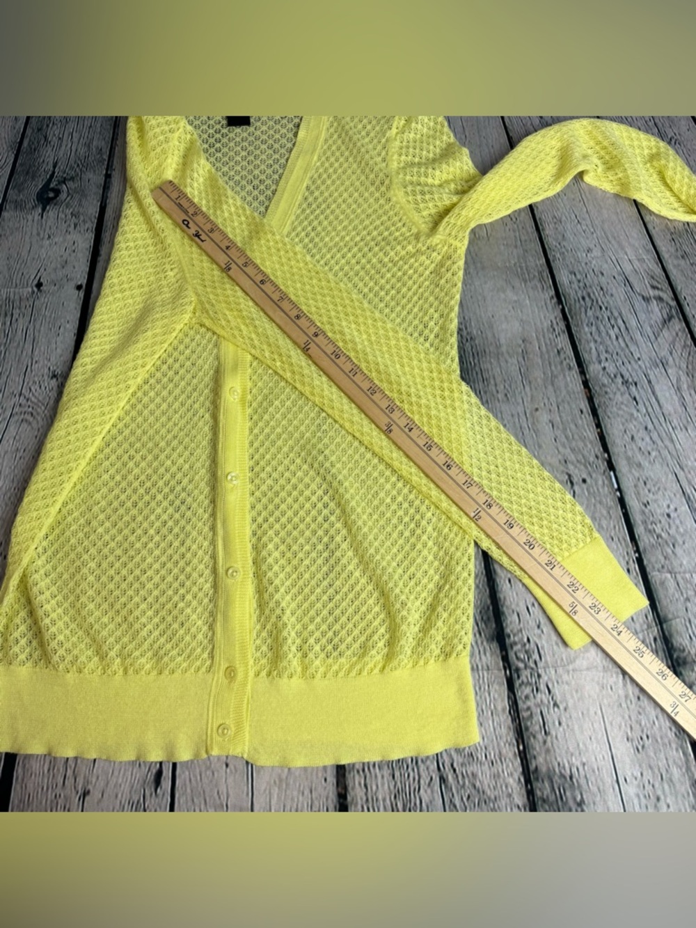 Ann Taylor Bright Yellow Breathable Knit Cardigan Ramie Nylon Button Down Size L - Picture 8 of 10